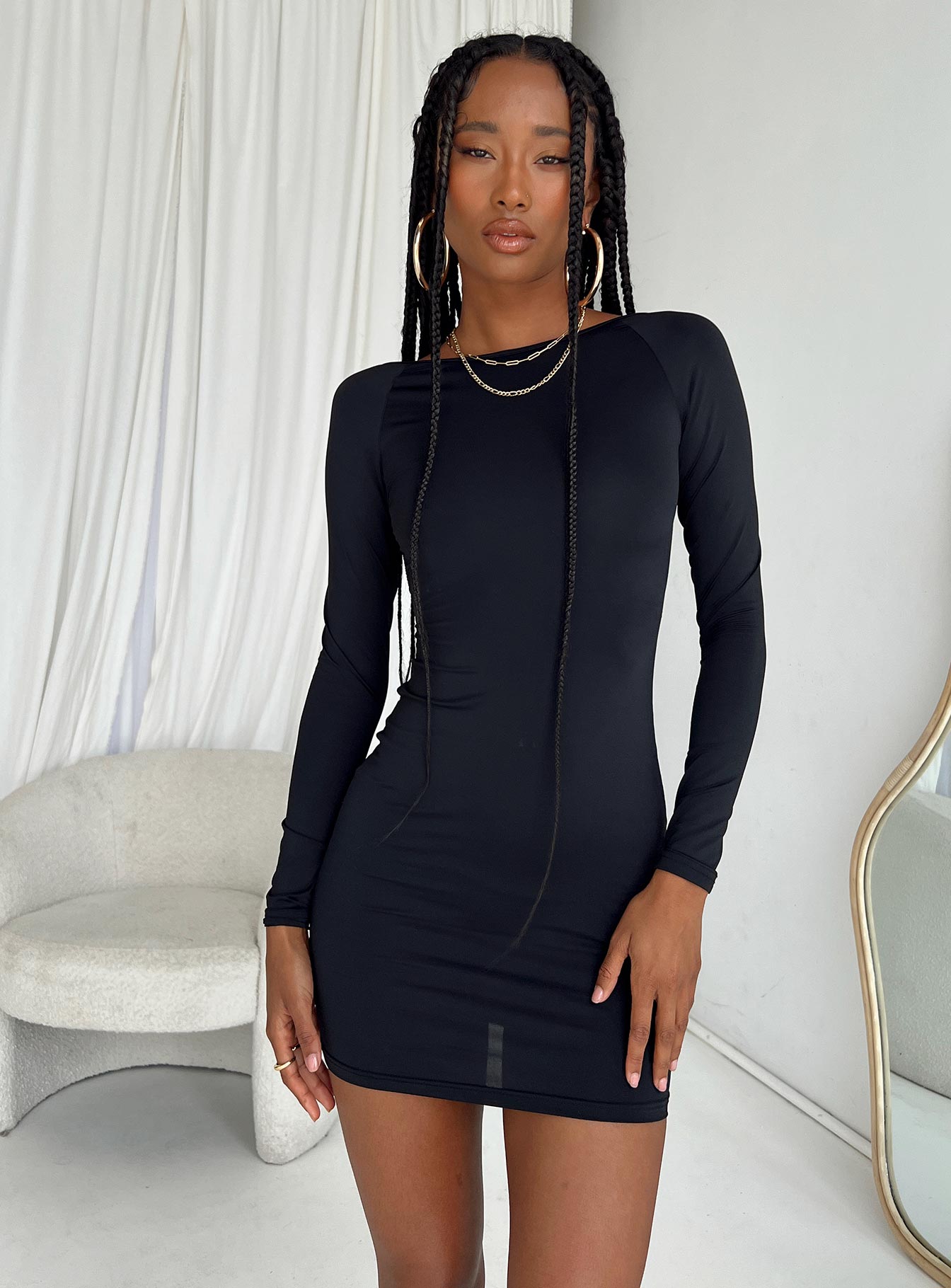 black long sleeve mini dress